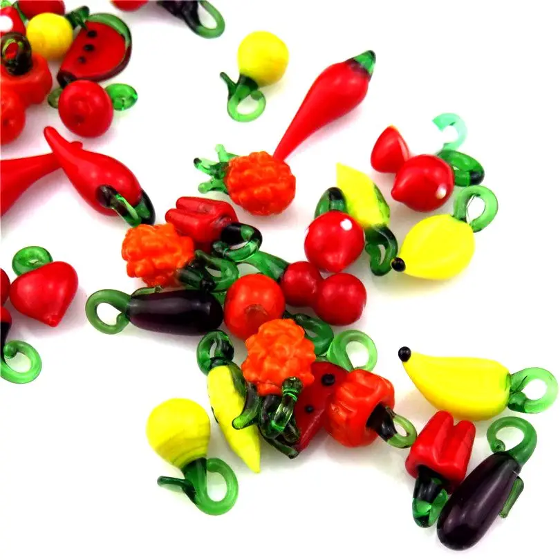 21878 Glass Charms Fruit Vegetables Food Hot Pepper Charms For Earrings Necklace Jewelry Making Mixed 15pcs/set