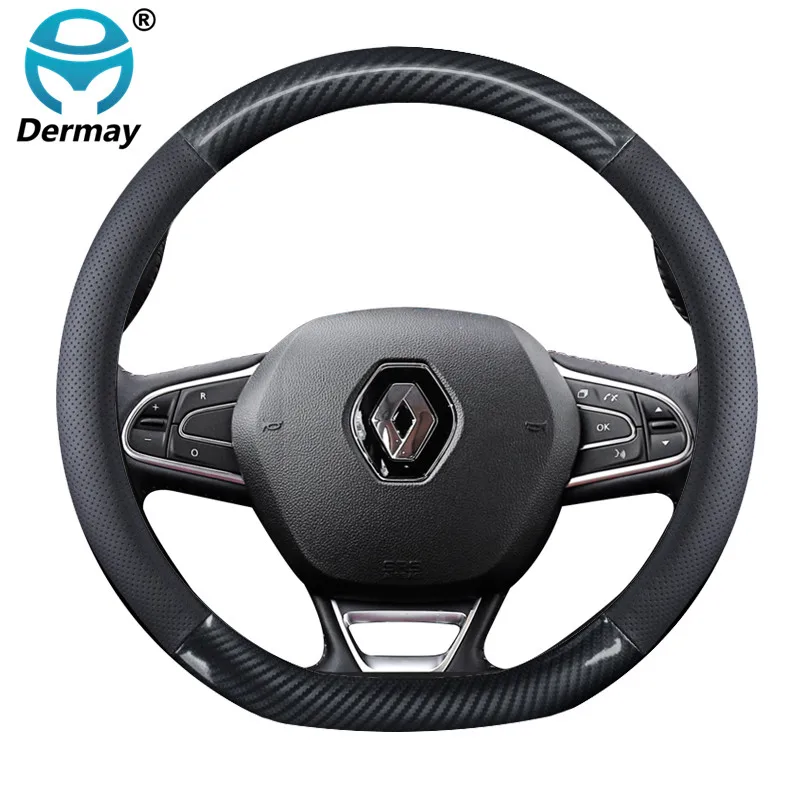 Leather Steering Wheel Cover for Renault Clio Megane Alaskan Talisman Kadjar Kaptur Koleos Scenic Symbol Sandero Duster Fluence