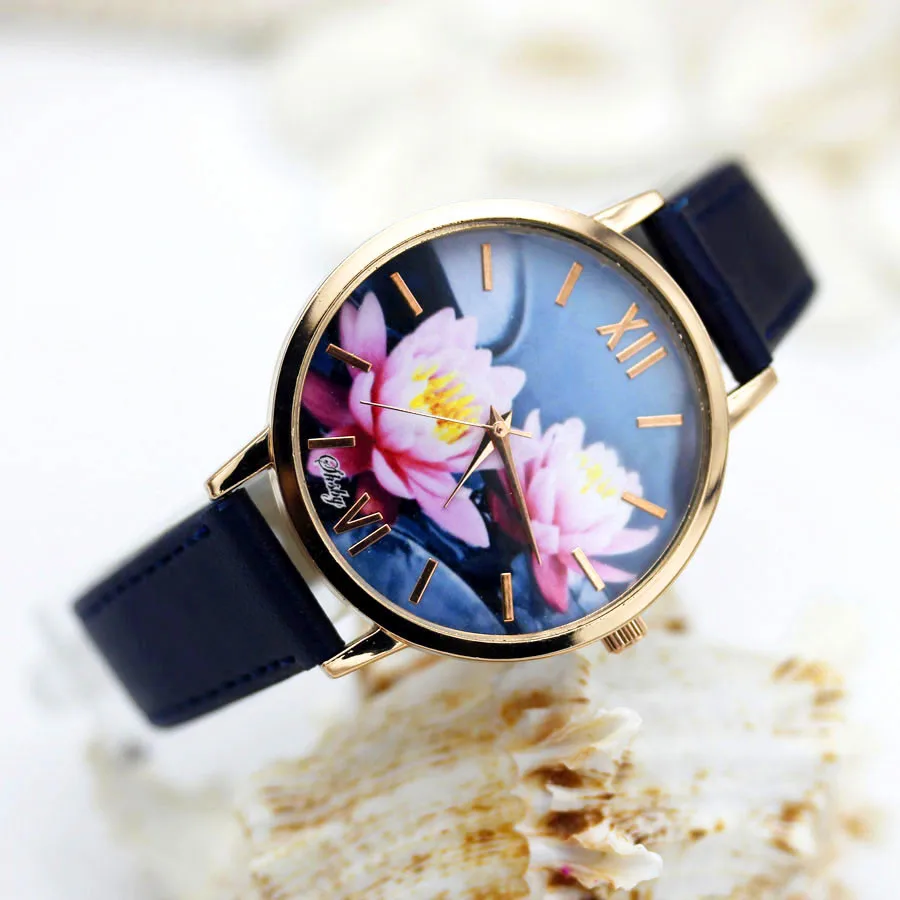 Shsby Brand Leather Strap Analog Display Women Dress Watch Fashion flower Casual Quartz Watch Ladies WristWatch relogio feminino
