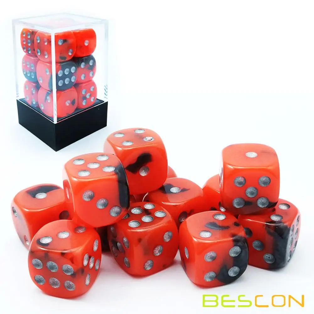 BESCON TWO TONE ลูกเต๋าเรืองแสง D6 16mm 12pcs ชุด ROCKS, 16mm หกด้าน Die (12) บล็อกของลูกเต๋าเรืองแสง