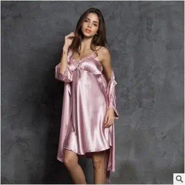 High Quality New 2022 Spring Summer Three Quarter Sleeve Silk Robes Set Sexy V-neck 2 Pieces Home Suit Dressing Gowns For Women