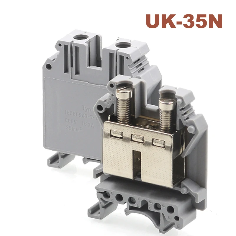 5/10Pcs Din Rail Mount Screw Terminal Block UK-35 Bornier Electrical Wire Cable Connector Copper Morsettiera 35mm2