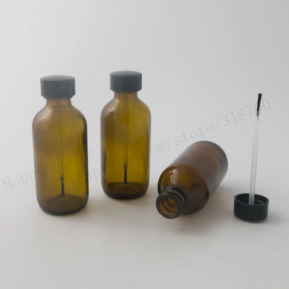 High Quality!100 x 60ml Empty Amber Glass Nail Polish Bottle With Black Brush Cap,2oz Brown Glass Container