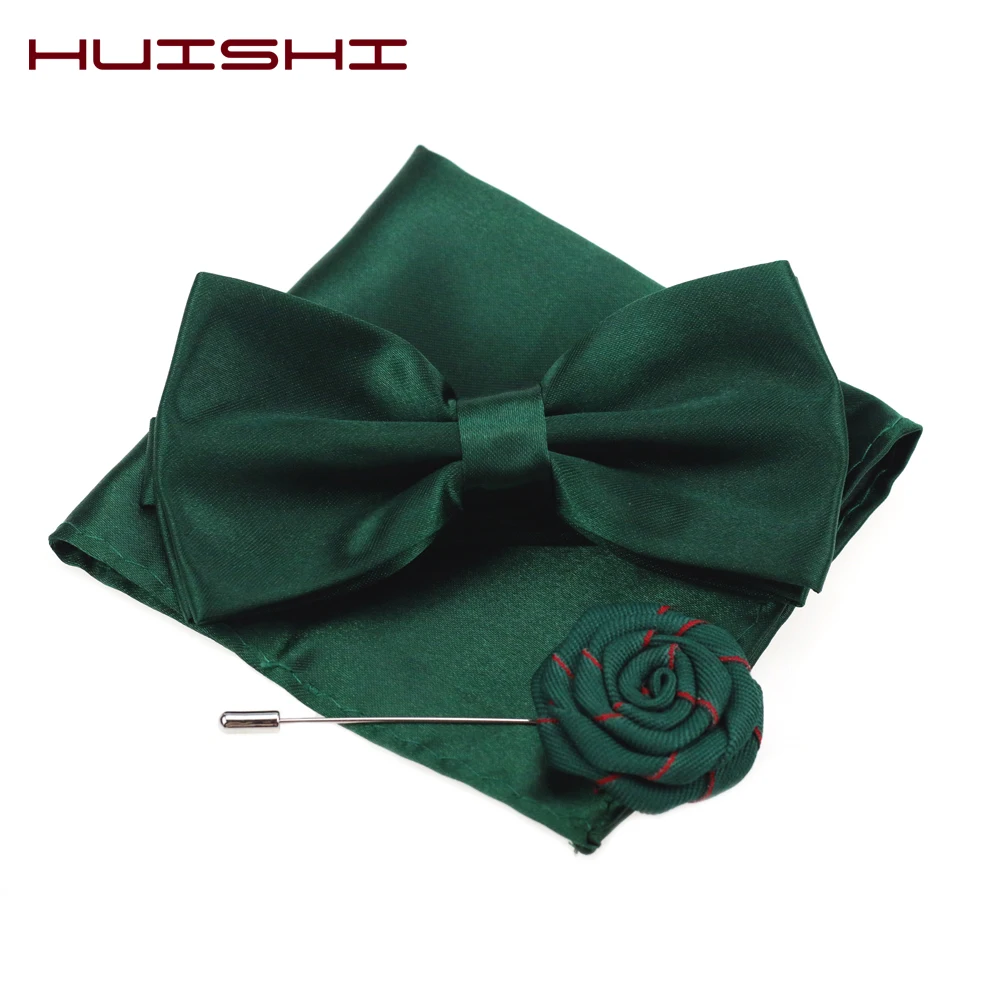 

HUISHI Men 3pcs Bow Tie Handkerchief Brooch Set Bow Tie Set For Business Wedding Party Solid Color Bowties Pocket Square Pin