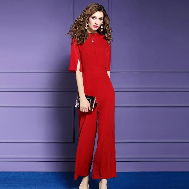 Elegant Jumpsuits For Women 2019 Summer Spring Female Ol Overalls Paysuits High Waist Ladies Office Wear Jumpsuit 2019 DD2067