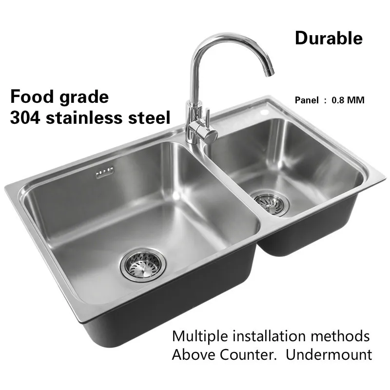 Free shipping Standard individuality kitchen double groove sink food grade 304 stainless steel hot sell 810x470 MM