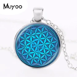 Flower of Life Necklace Om Chakra Flower Pendant Mandala Jewelry Sacred Geometry Necklace Cabochon Time Gem Spiritual HZ1