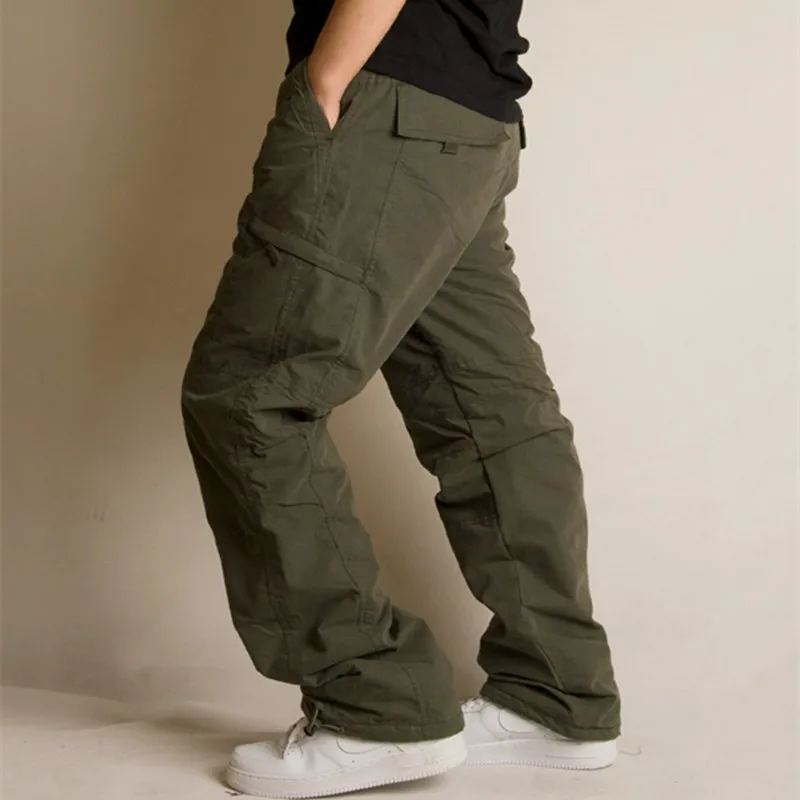 Mùa đông lông cừu lót hàng hóa của nam giới hai lớp quần quân sự ấm áp Cargo Pants Casual dài Baggy Army quần chiến thuật ngoài trời