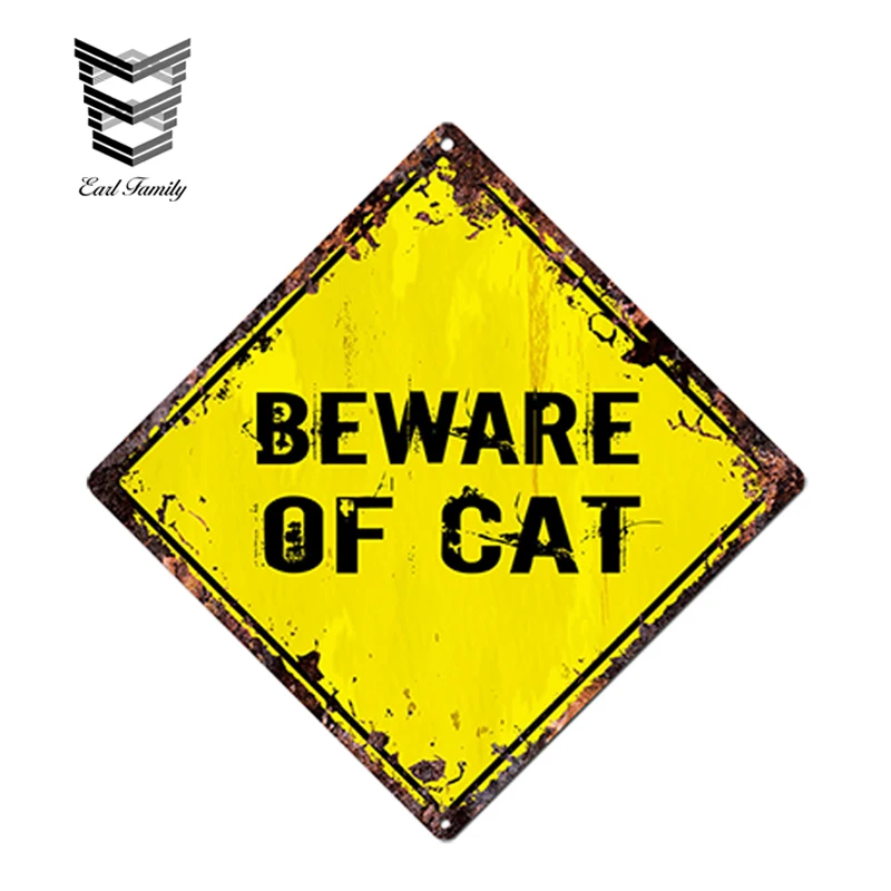 EARLFAMILY 13cm x 13cm Car Styling BEWARE OF CAT Diamond Sign Rustic Chic Sign Bar Shop Car Sticker Decor Waterproof Accessories