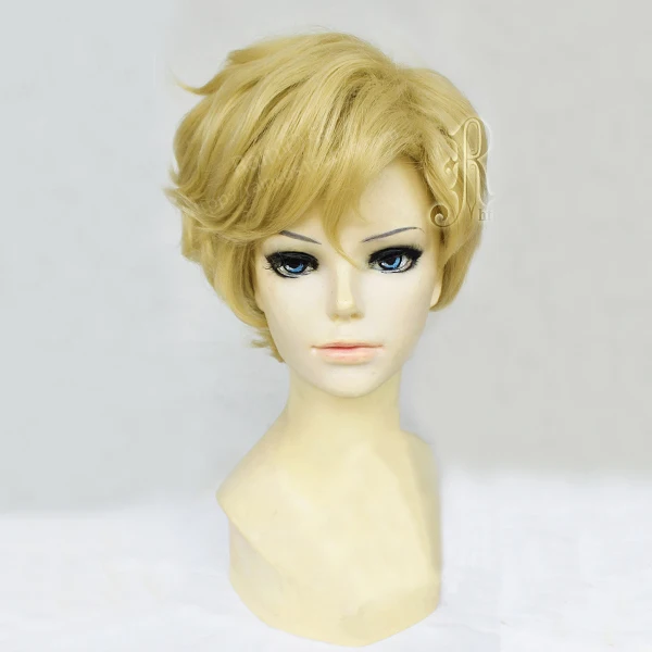Sailor Uranus Tenoh Haruka Wigs Short Linen Blonde Heat Resistant Synthetic Hair Cosplay Wig + Cap