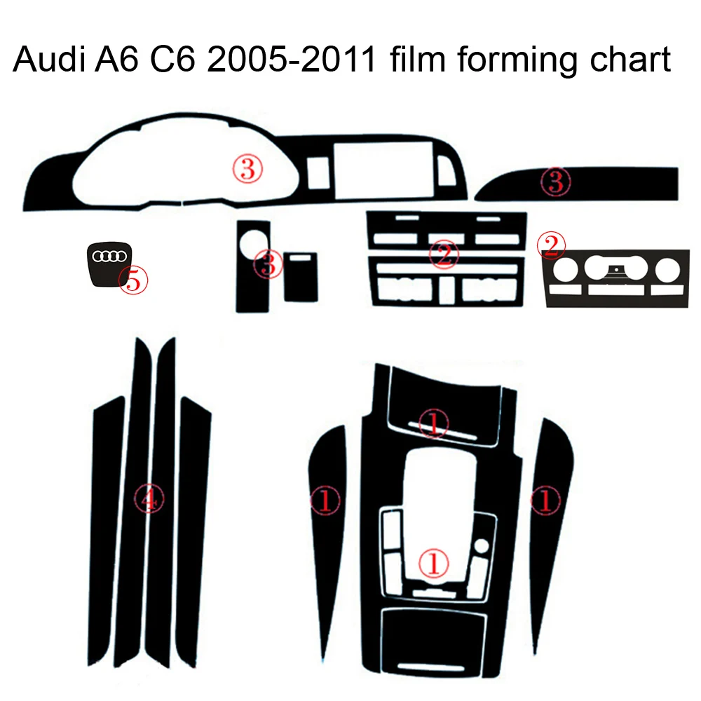 Para audi a6 c6 2005-2011 interior painel de controle central maçaneta da porta 3d/5d fibra de carbono adesivos decalques estilo do carro acessórios