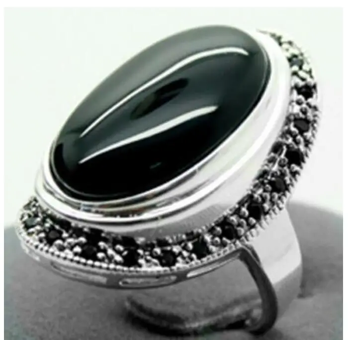 good Bridal Wedding wholesale Fashion Natural 30mm Black Inlay Marcasite stone 925 Sterling CZ Ring Jewelry Size 8 9 10