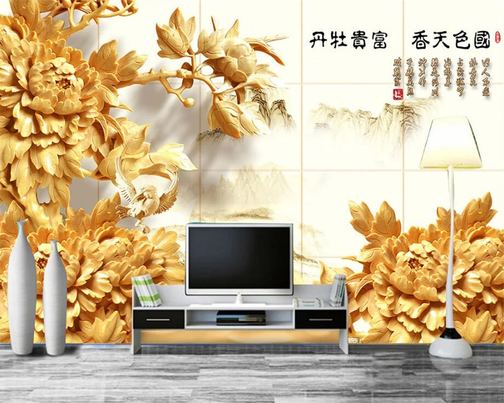 Beibehang 3D Wallpaper Aromatic Fragrant Peony Flower Chinese Style Living Room Bedroom TV Background wallpaper papel de parede