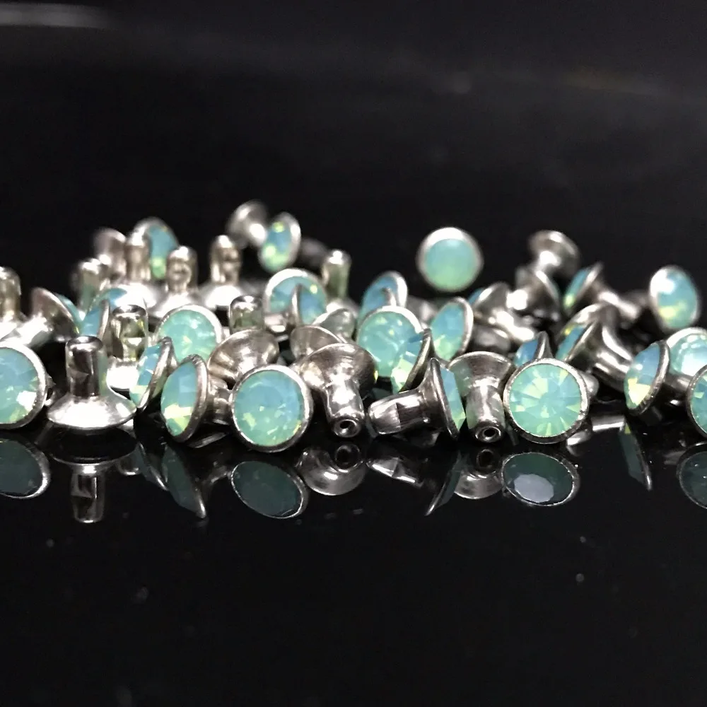 New Coming DIY 50PCS 6MM Pacific Opal CZ+++ Hardware Rivets Green Opal Crystal Rivets Leather Craft Punk Studs Fit DIY Making