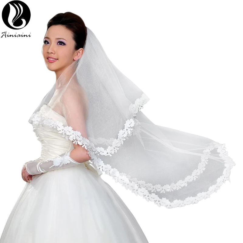 

1.5 Meter One-Layer Wedding Veil Of White Lace Cathedral Wedding Veils Beautiful Wedding Accessories Veu De Noiva Longo BV288