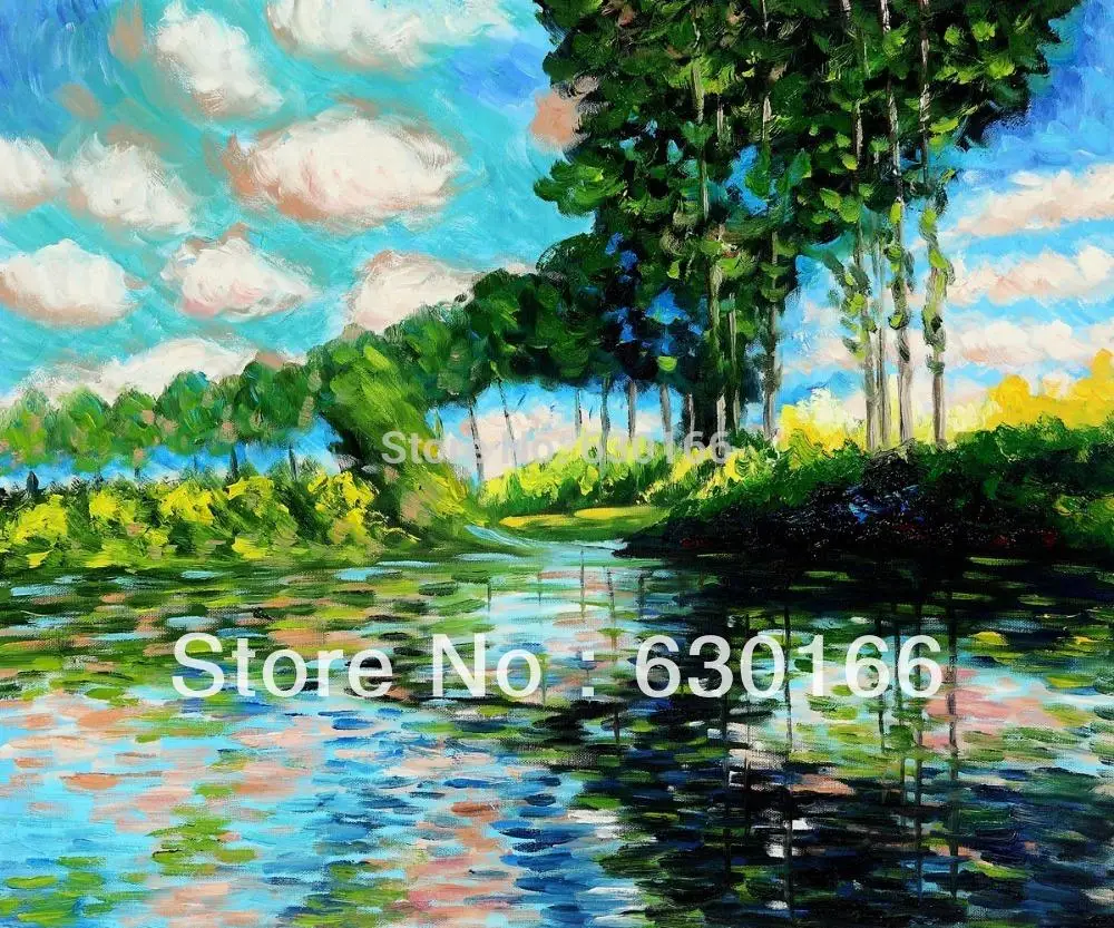 Oil Painting on Canvas for Living Room Poplars on the Banks of the Epte by Claude Monet Horizontal 100% Handmade Wall Arts