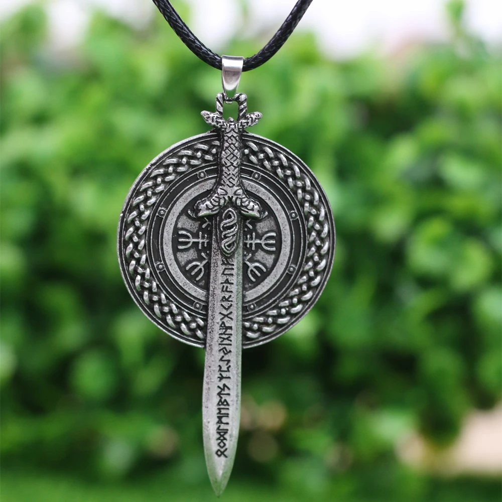 

LANGHONG 10pcs Nordic Vikings Vegvisir RUNE And Sword Amulet Pendant Necklace Original Jewelry Talisman