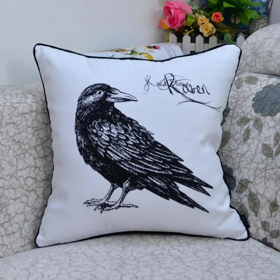 

18 * 18 " Fashion Black White Bird Printed Microfiber Throw Pillow Cover