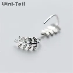 Uini-Tail hot new 925 Tibetan silver branches leaves earrings female simple small fresh mini tree technology ear hook  ED170