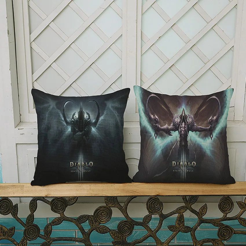 Games Diablo 3D Print Sofa Cushion Cover Cotton Linen Square Seat Throw Pillow Cases Car Pillowcase Boyfriend's Gift 18x18inches