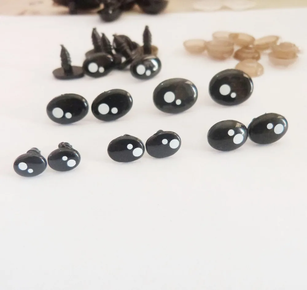 

200pcs/lot 9x7mm/8x11mm/9x12mm/10x14mm/12x16mm oval animal toy eyes plastic safety eyes + soft washer for doll accessories-