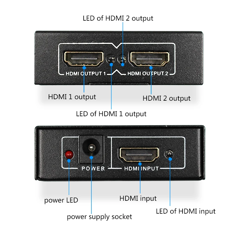 HDCP HDMI Splitter Full HD 1080p Video HDMI Switch Switcher 1X2 Split 1 in 2 Out Amplifier Dual Display For HDTV DVD PS3 Xbox