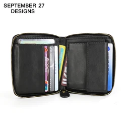 New Fashion Men Short Wallets Genuine Leather Luxury Casual Male Zipper Clutch Bag 100% Cowskin Credit Card Coin Purse Money Bag