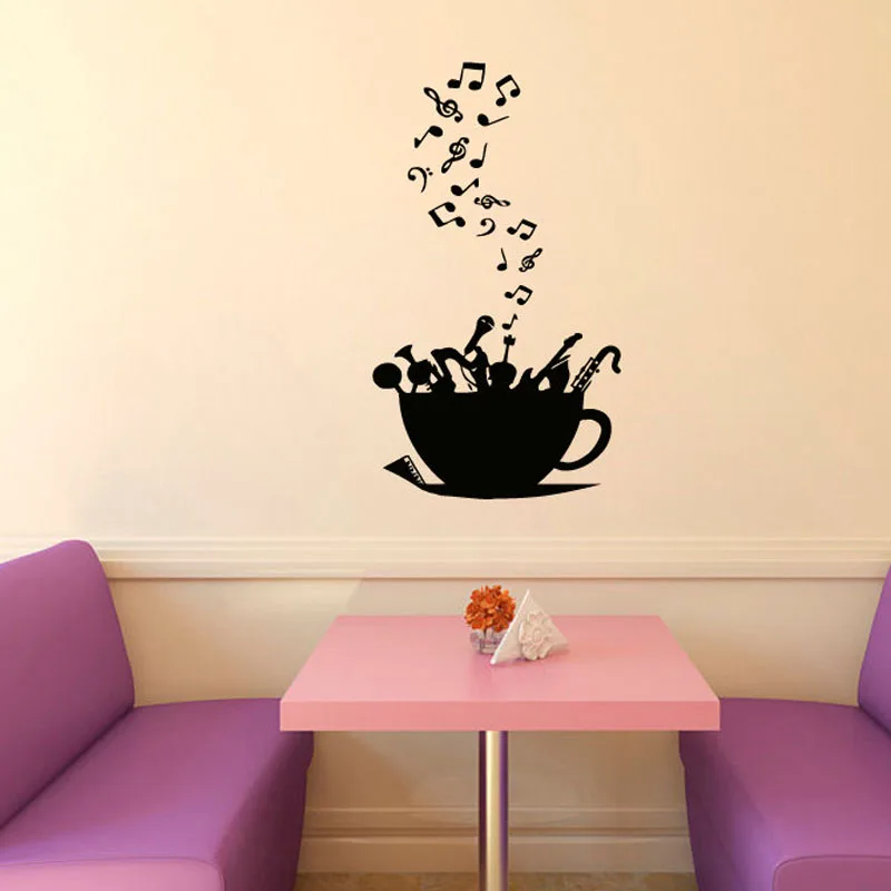 Musical Notes Music Instruments Wall Decals Coffee Cup Kitchen Cafe Vinyl Decal Sticker Home Art Mural Interior Design Kids Room