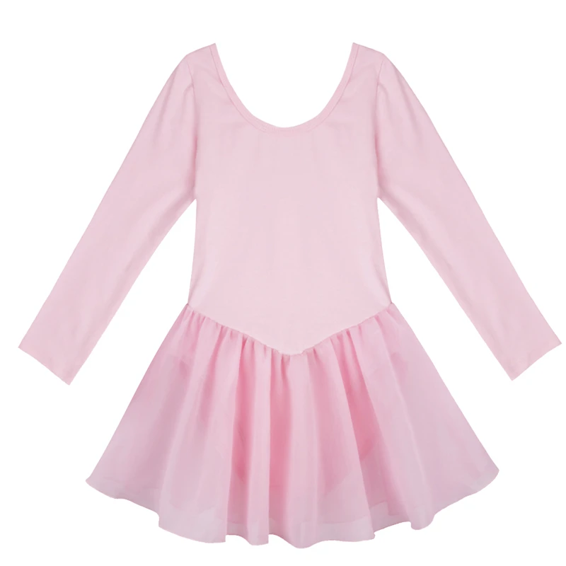 Children Kids Dancing Ballet Tutu Dress Girls Long Sleeve Skirted Tulle Ballet Dancewear Dress Leotard Ballerina Dancing Clothes