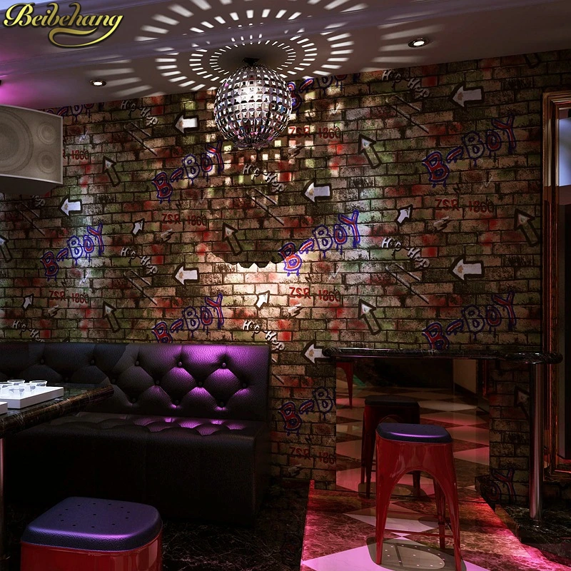 beibehang American retro British personality letters graffiti wallpaper roll KTV bar cafe background brick wall paper home decor