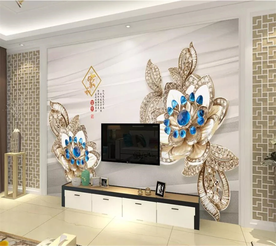 beibehang Custom mural 3d photo wallpaper European beautiful sapphire 3d metal flower jewelry background wall paper 3d murals