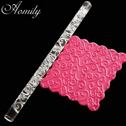 Aomily Acrylic Rolling Pin Flower Vine Design Fondant Cake Decorating Impression Rolling Pin Pastry Roller Embossing Baking Tool