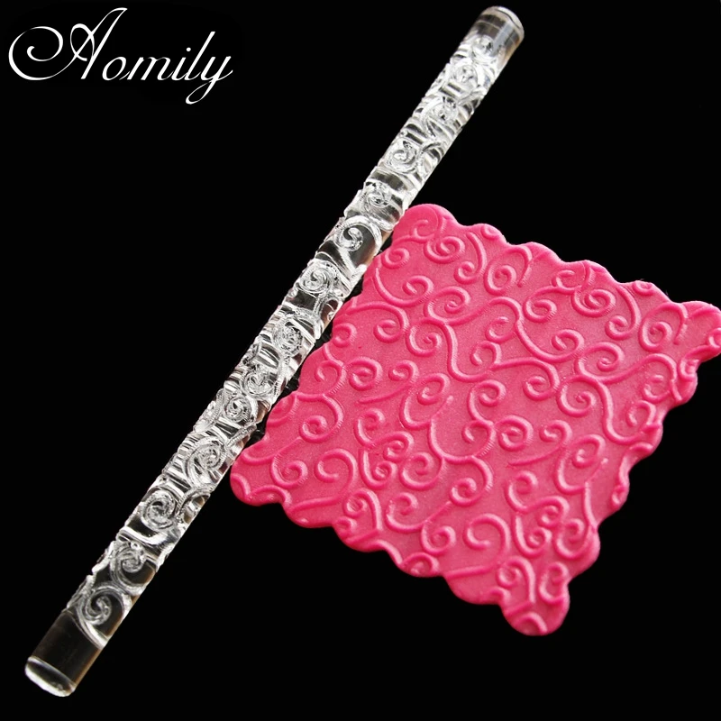 Aomily Acrylic Rolling Pin Flower Vine Design Fondant Cake Decorating Impression Rolling Pin Pastry Roller Embossing Baking Tool