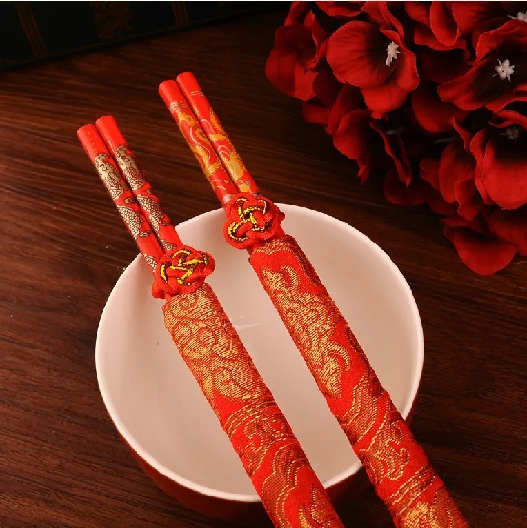 Wood Chinese chopsticks,printing both the Double Happiness and Dragon,Wedding chopsticks favor,wedding gift