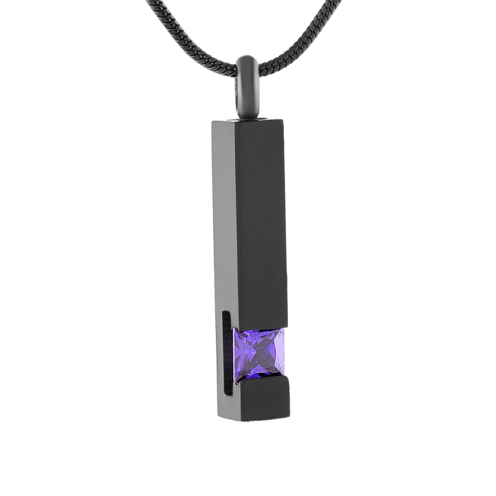Black Plating Crystal Bar Cremation Jewelry for Ashes Pendant Stainless Steel Keepsake Memorial Urn Necklace for Women Men