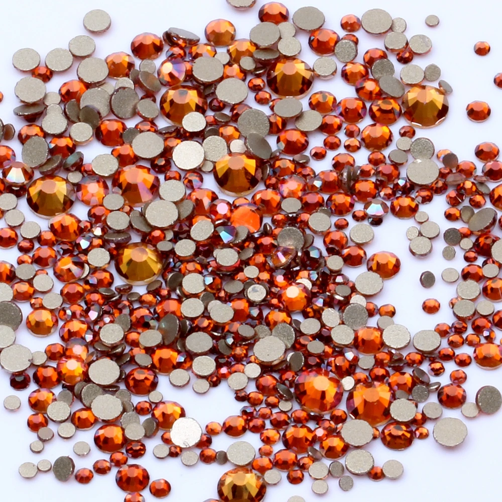 Amber Color Many Size Non Hotfix Gold Bottom Crystal Rhinestones Glass Glue On For Wedding Dresses DIY Nail Art Decorations