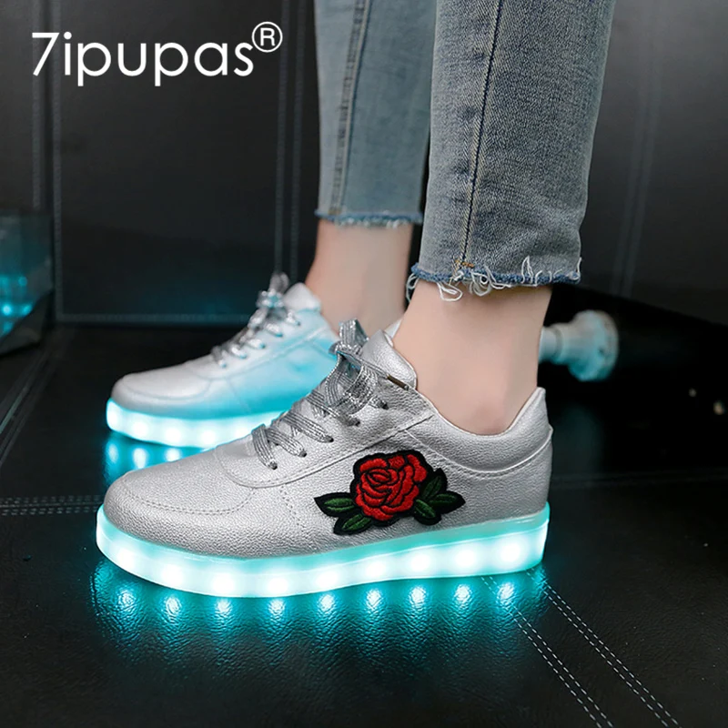 RayZing Rose Flower Glowing Sneakers New 30-44 Luminous Sneakers for Girls Boys Women Shoes with Light Led Shoes