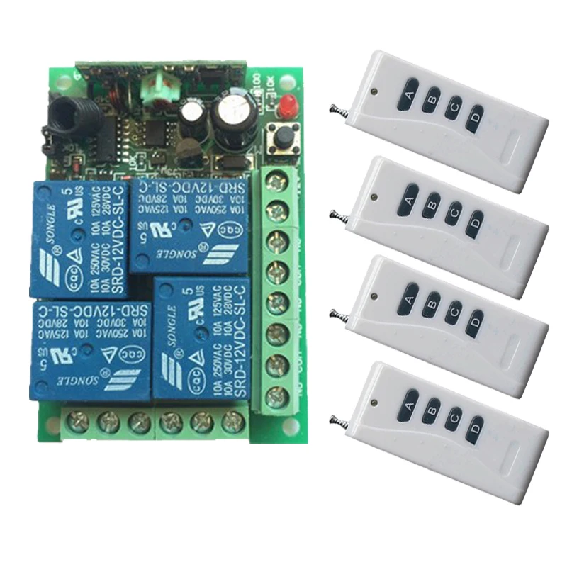 DC 12V Wireless 4 CH Remote Control Switch stepper Relay Switch 4CH RF 4 relays switch 315mhz/433mhz receiver