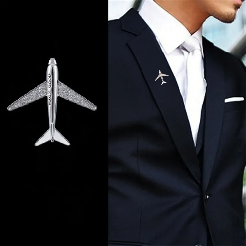 High grade Zircon Airplane Brooch Sparkling Aircraft Man Brooches Pins Women Men Suit Brooch Pin Man Party Brooch Jewelry Gifts