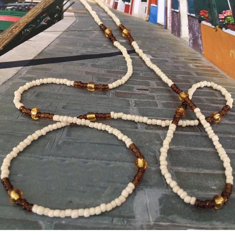 New Fashion White Brown Beads Belly Chain For Women Body Jewelry Gold Color Elastic Body Waist Chain 2021 Bohemia Beach Jewelry