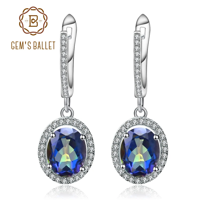 

Gem's Ballet 925 Sterling Silver Earrings 4.74Ct Natural Blueish Mystic Quartz Gemstone Drop Earrings For Women Fine Jewelry