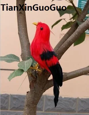 

about 15cm red feathers bird hard model prop handicraft home garden decoration s1861