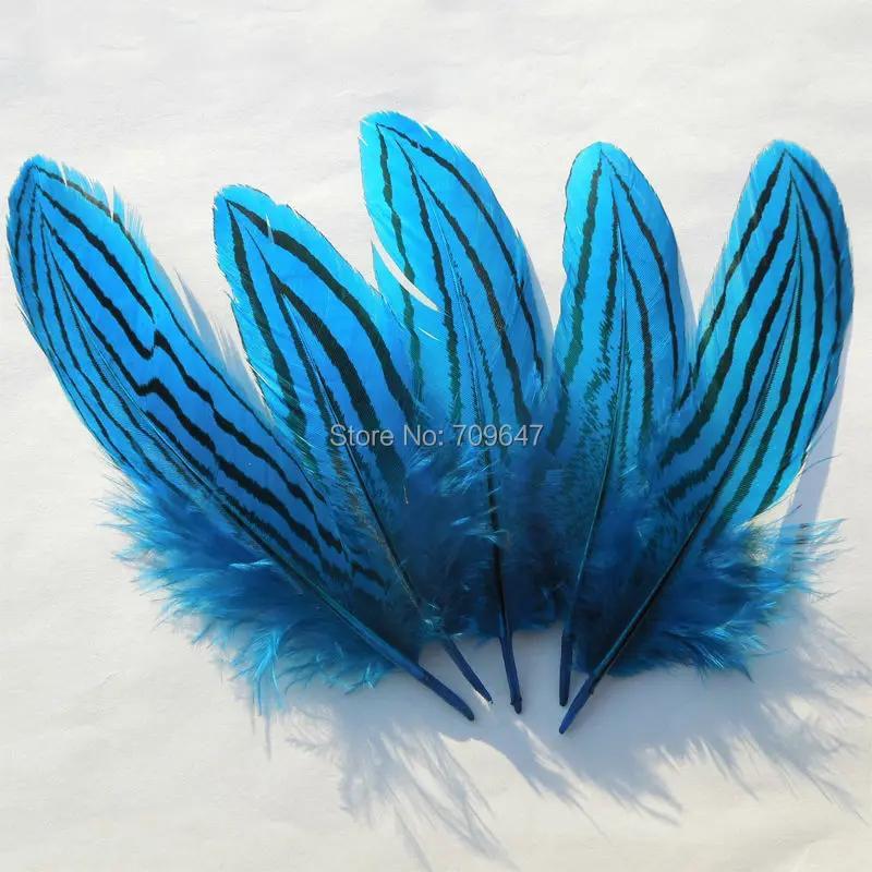 

100Pcs/lot!7-10cm Silver Pheasant Feathers Blue Turquoise Color,Plume for Millinery Supplies, Carnival Costume Mask Headdress