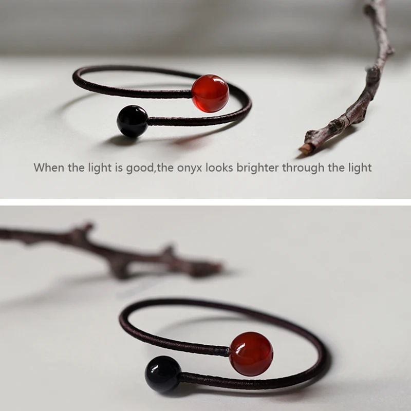 Tai Chi Tibetan Buddhism Handmade Rope Braided Simple Special Obsidian Bracelet Bangle Meditation Bracelet for Men and Women