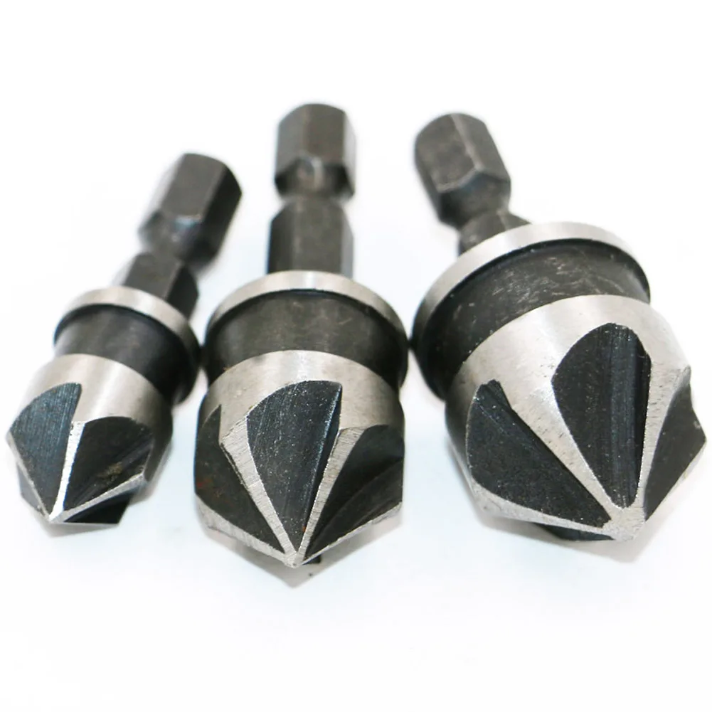 Broca escareadora 3 pçs 12mm/16mm/19mm, conjunto de brocas de escareador de 5 flautas, alta tecnologia, 90 graus, cortador de haste hexagonal, mayitr para madeira e metal