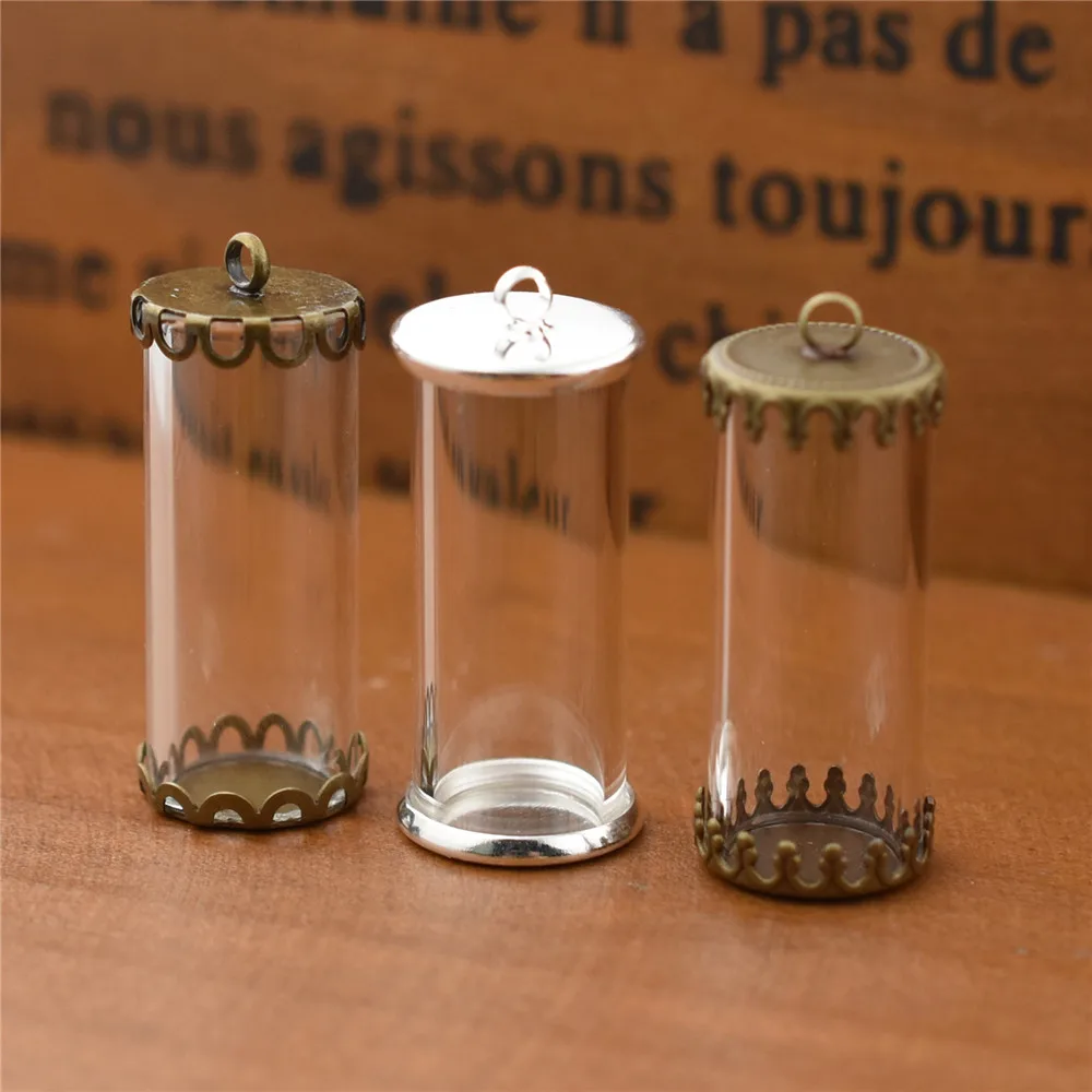 6pcs 40*15mm 28*12mm Hollow Glass Globe Tube With Setting Base Glass Vials Bottle Pendant Jewelry Pendant Jewelry Findings