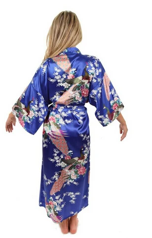 Hot Sale Blue Female Silk Rayon Robes Gown Kimono Yukata Chinese Women Sexy Lingerie Sleepwear Plus Size S M L XL XXL XXXL A-046