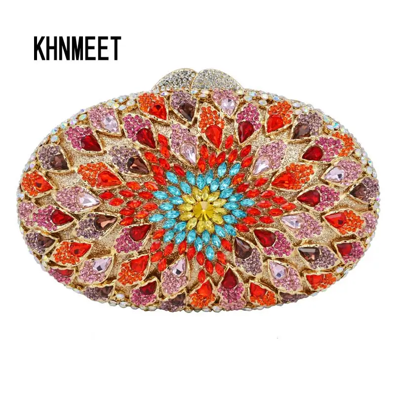 Newest Oval Fashion Luxury Diamond Crystal Evening Bag Party Handbags Multicolor diamante Clutch Purse egg Day Clutches SC518