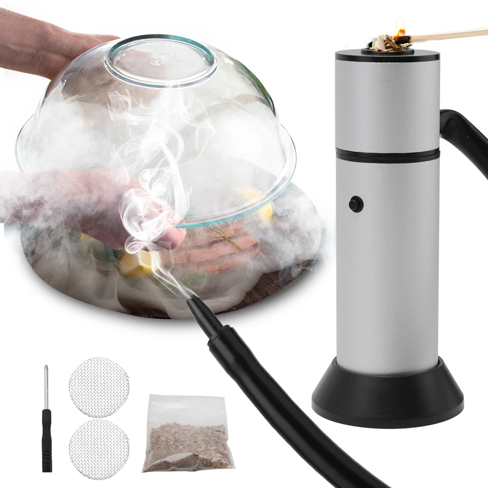 BORUiT Portable Food Cold Smoke Generator Molecular Cuisine Smoking Gun Meat Burn Smokehouse Smoke Infuser BBQ Grill Tool