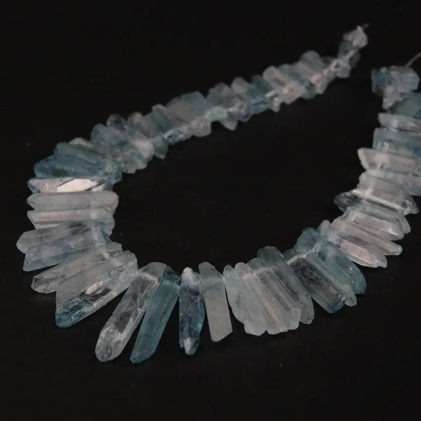 

15.5"strand Light Blue Raw Crystal Quartz Top Drilled Point Loose Beads,Natural Crystal Stick Graduated Pendants Jewelry Making